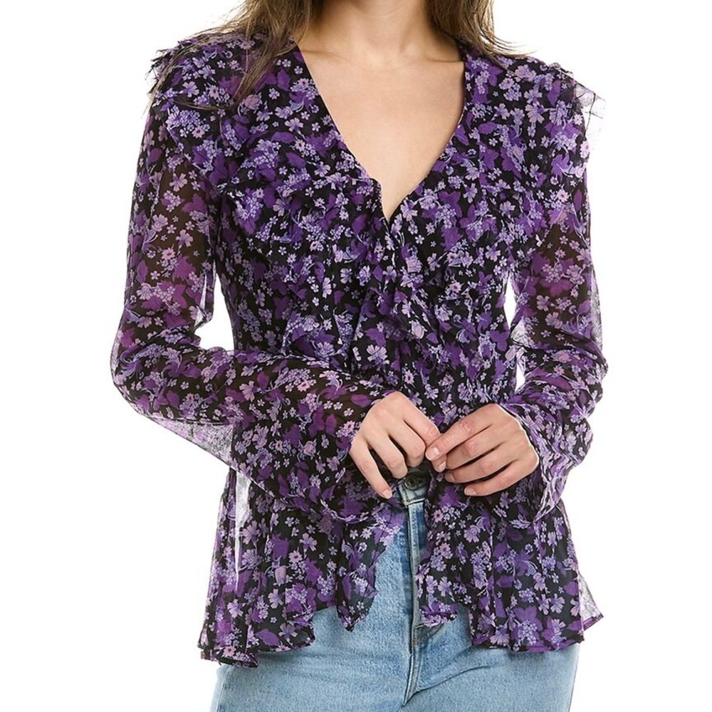 Free People Nina purple ruffle floral top sz L